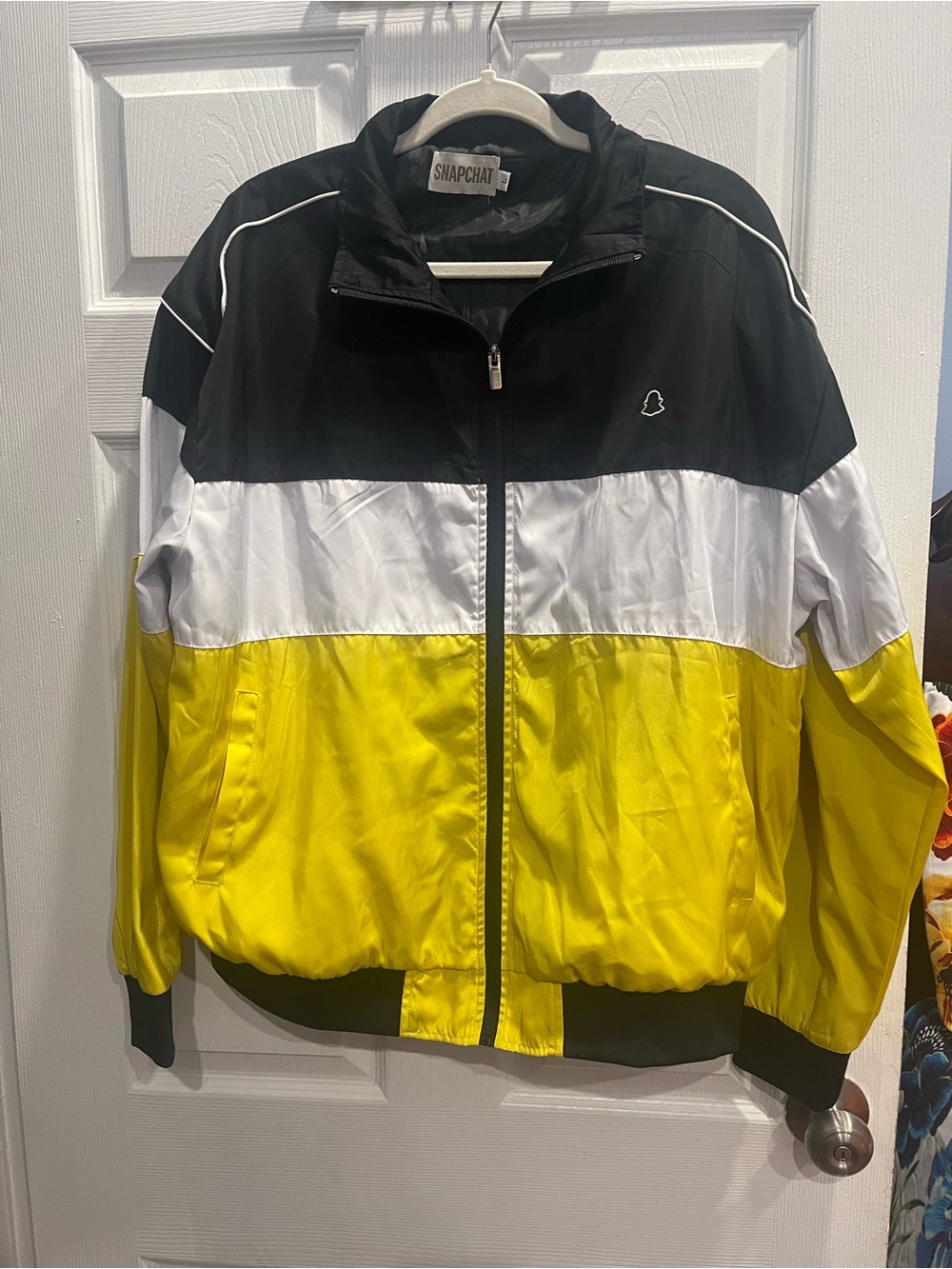 Snapchat Men’s Colorblock Windbreaker Jacket - Black/White/Yellow